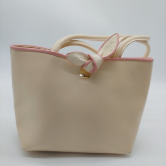 *vintage* Furlasmall cream ivory beige & rose bow leather smooth handbag